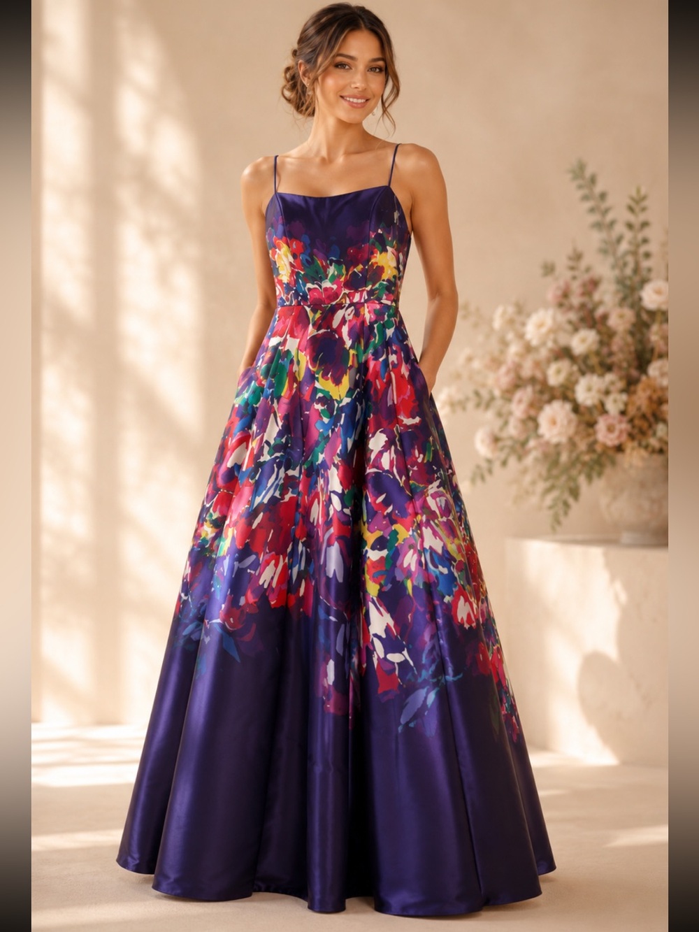 Ellie Wilde by MonCheri strapless print gown